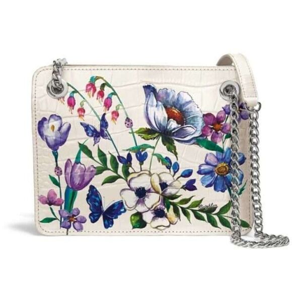 Authentic Brighton Sylvie White Floral Chain Shoulder/Crossbody Bag/Purse. EUC! - Picture 1 of 13